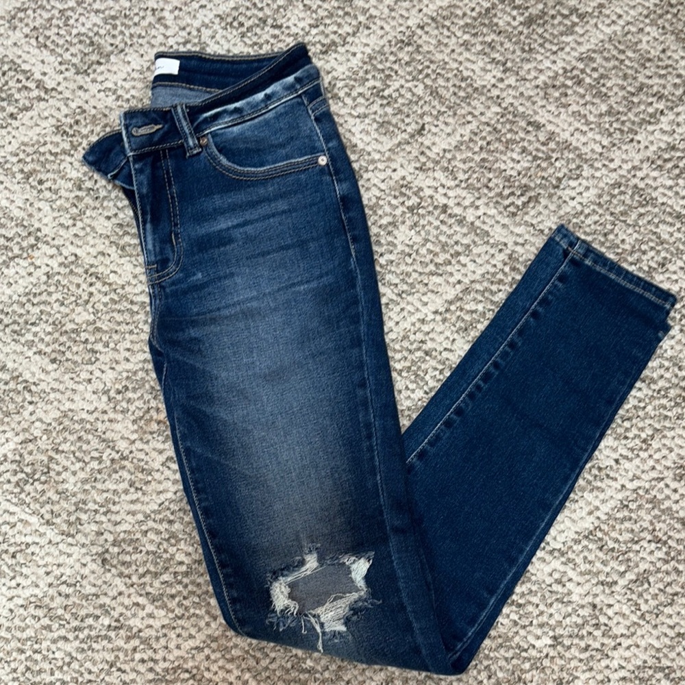 KanCan Blue Skinny Jeans with Distressed Details